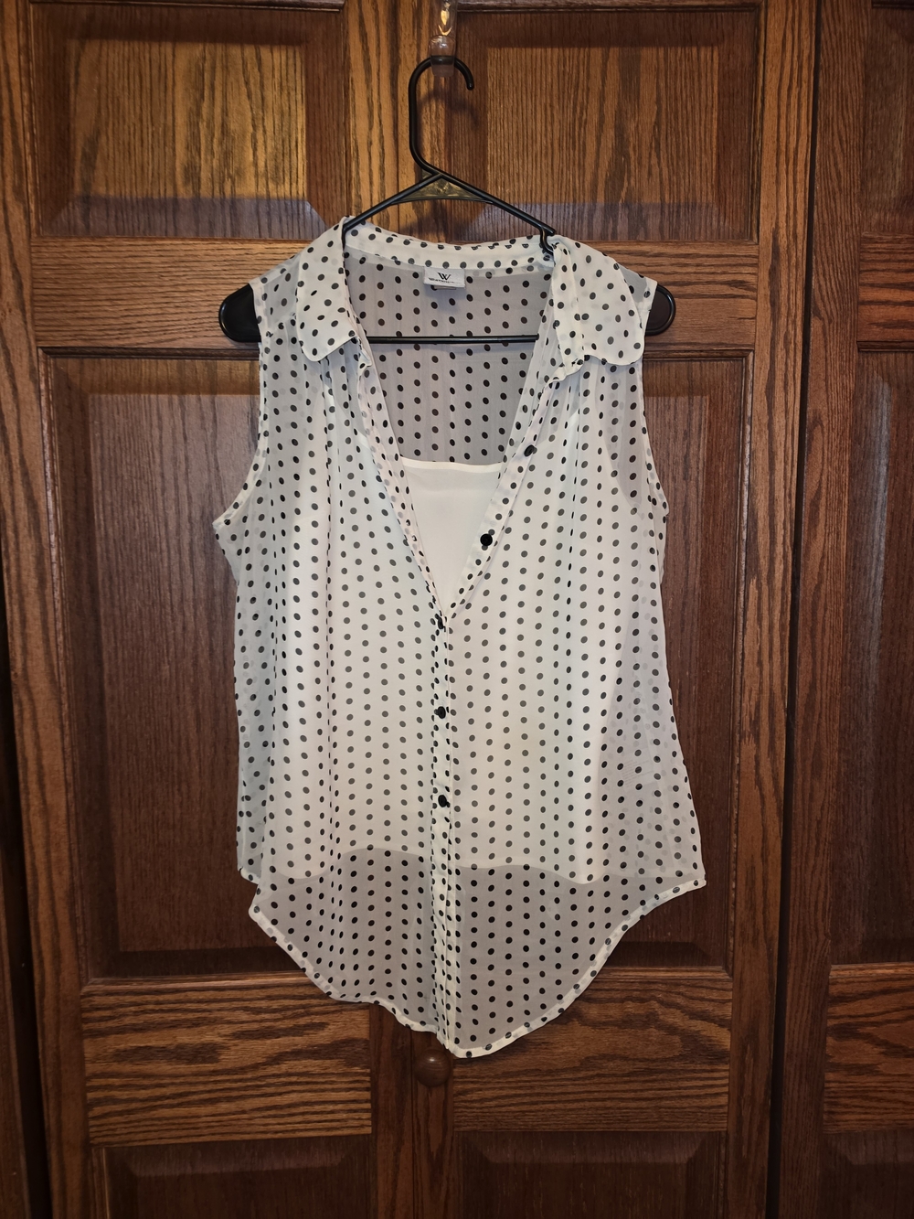 Worthington Sleeveless Polka Dot Blouse - White/Black